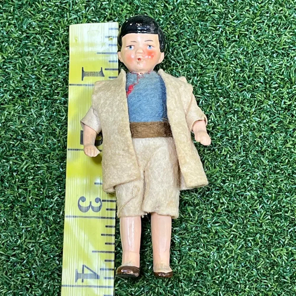 Vintage Antique Bisque Western Porcelain Head Miniature Boy Doll 4